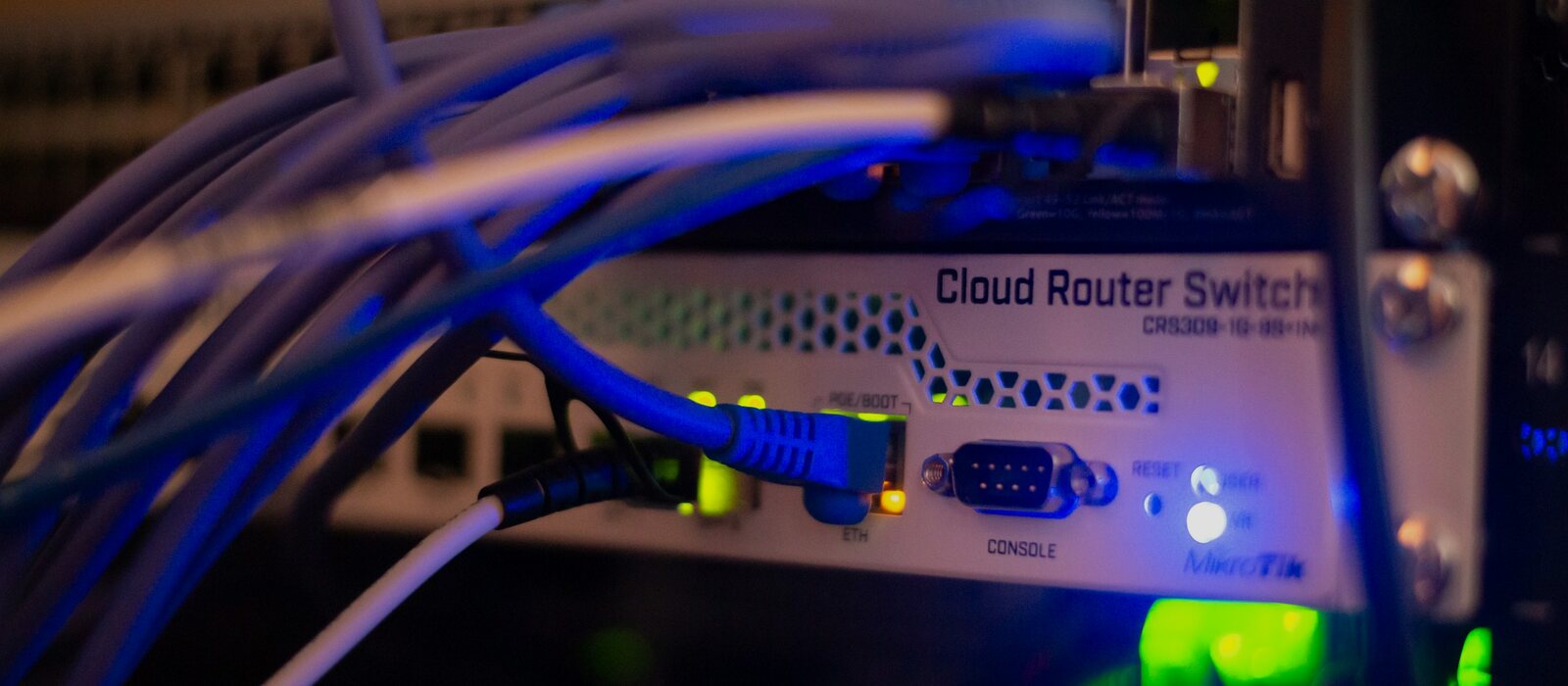 a close up of a network with wires connected to it